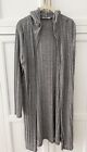 SEE YOU MONDAY SZ L LONG GRAY CARDIGAN DUSTER HOODED SOFT OPEN FRONT SWEATER