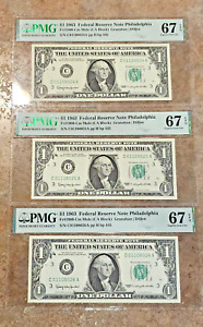 3x 1963 $1 FRN Philadelphia SEQUENTIAL SERIAL Notes - Superb Gem Unc 67 EPQ PMG