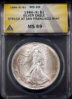 1986 (S) Silver Eagle graded MS 69 by ANACS! Struck at San Francisco! sku 3689