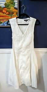 Theory Kalsington Linen Blend V-Neck Sleeveless Dress White Sz 10 Medium $335