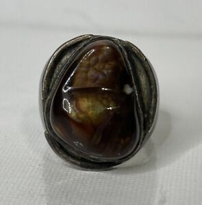 Vintage Big Natural FIRE AGATE OLD PAWN Navajo Sterling Silver Mens Ring Size 13