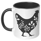 Floral Rooster Coffee Mug - Silhouette Chicken Coffee Cup Gift for Chicken Lover
