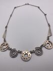 VINTAGE OLD TAXCO MEXICO STERLING SILVER DESIGNED SIGNED NECKLACE 925 22inv36gr