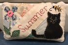 Primitive *Summer* Black Cat Flower Pillow- Made From Vintage Quilt