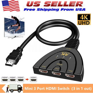4K HDMI 2.0 Cable Auto Switch Switcher Splitter Adapter 3 In to 1 Out Devices