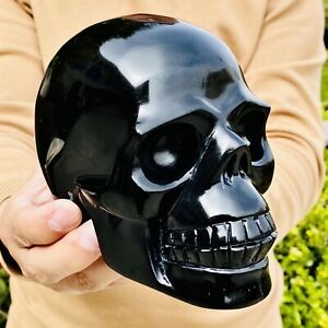 New Listing4.11LB Natural Obsidian gem skull Quartz Carved Crystal Skull Reiki Healing