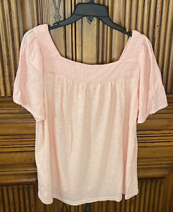 Lucky Brand Womens Top Large Pink Embroidered Boho Pretty Dainty Babydoll