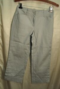 CAbi sz 0 khaki pants cropped #491 ivory linen cotton blend