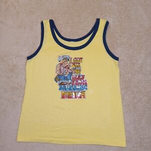 Vintage Single Stitch Tank Top Small Drinking Beer Yellow