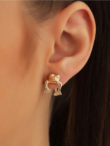 Frog Earring, Cute Gold Frog Earring Studs, Animal Jewelry Gifts, Fun Earring