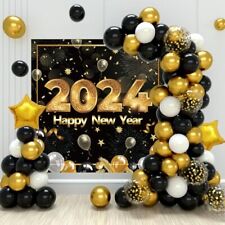 Happy New Year Decorations 2024 - Happy New Year 2024 Banner Black Gold Ballo...