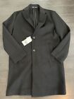 NWT ZARA Overcoat Black Wool Polyester 2 Button Long Coat Men’s Size Large