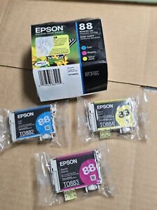 Genuine Epson 88 Printer Ink 3 Pack Yellow Cyan Magenta Expires 12/24 New