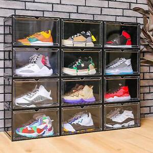 12/18 Foldable Shoe Storage Box Clear Plastic Stackable Sneaker Closet Organizer