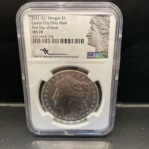 2021-CC Morgan Silver Dollar $1 NGC MS70 FDOI First Day of Issue MERCANTI SIGNED