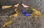 4 Tinsel Tail Vintage BIRDS Bird Glass CLIP ON Christmas Ornament WEST GERMANY