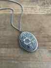Antique Silver Picture Locket Necklace Pendant - Engraved Floral - Ball Chain