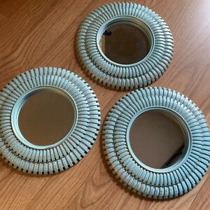 Set Of 3 Robins Egg Blue Light Teal Round Painted Wall Mirror Decor Cottage Core