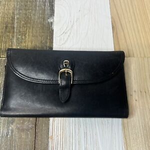 Vintage Elienne Aigner Wallet Womens Black Leather Pockets Snap Clutch Trifold