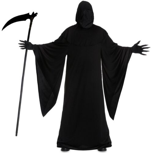 Men`s Grim Reaper Costume Adult Scary Hooded Death Robe & Gloves Halloween