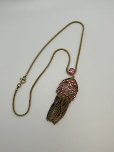 Antique Pink Rhinestone And Gold Tone Necklace