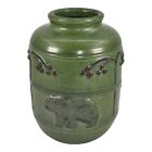 Ephraim Faience 2007 Hand Made Pottery Bear In The Orchard Matte Green Vase A24