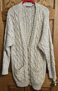 Vintage Liz Claiborne Women's Med. Cardigan Marled Beige Tan Wool Blend Sweater