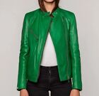 Women Green Genuine Leather Jacket, Women Green Soft Lambskin Leather Casual