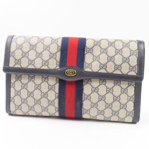 GUCCI  GG pattern business bag vintage old Clutch bag Navy Italy PVC mens 79782