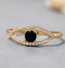 14K Solid Gold Evil Eye Ring, Black Stone Evil Eye Ring, Handmade  Ring