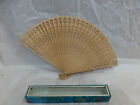 Vintage Japan Wooden Folding Hand Fan Sandalwood With Glass Covered Box 8