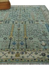 Handknotted Turkish Wool Oushak Rug, Moss Green and Ivory Tree of Life Rug