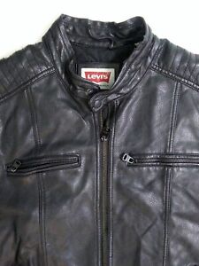 Levis Men's XL Faux Leather Moto Racer Black Zip Jacket Coat Extra Large