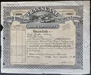 TRANSVAAL Gold Mining estates Ltd 1946 Share Certificate