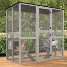 Cat House Outdoor Catio Kitty Enclosure Wooden Cat Cage Condo Playpen w/Platform