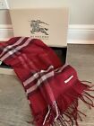 Burberry Fringe Scarf Shawl cashmere Plaid Check Red Wine Color