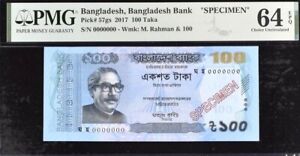 Bangladesh 100 Tala Pick# 57gs 2017 Specimen PMG 64 EPQ Unc Banknote