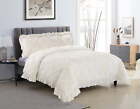 3 Pieces Ivory Ruffle Comforter Set, 1 Comforter with 2 Pillow Shams, King