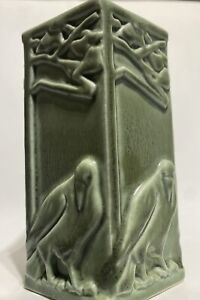 Vtg 1934 Rookwood Matte Green Glaze Raven Polygon Art Deco Vase # 1795