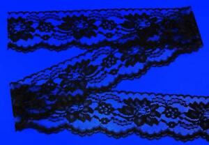 BLACK~3 Inch Wide Floral Flat Lace Trim~By 10 Yards