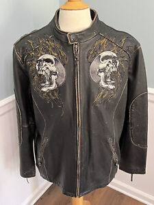 AFFLICTION Limted Edition Shredded Screaming Skull Leather Jacket Coat XXL MINT!