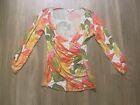 CAbi #579 Floral Tulip Wrap V-neck Long Sleeve Top Size Medium Ruched Surplice