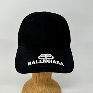 RARE Balenciaga Cap Hat Embroidered on Bill with Logo Black White Adjustable L