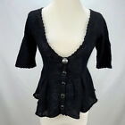Anthropologie Knitted & Knotted Light Mohair Blend Black Cardigan Vintage
