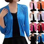 Women 3/4 Sleeve Cropped Cardigan Casual Elegant Shrugs Lightweight Button Tops
