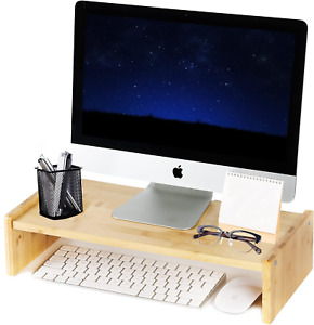 Bamboo Monitor Stand Riser with Adjustable Height Computer Riser for iMac Laptop