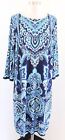 Chicos Womens Blue Medallion Paisley Print Jersey Shift Dress Size 3 Casual