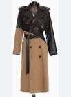 Trench Coat Jacket Womens Small Double Breasted Faux Leather Belted Mob Wife