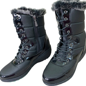 Khombu Ashao Waterproof Snow Winter Mid Calf Boots Women Size 7M Black Faux Fur