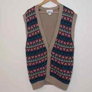 Vintage Rouge Product Mens Large Tan Multicolored Knit Sweater Vest